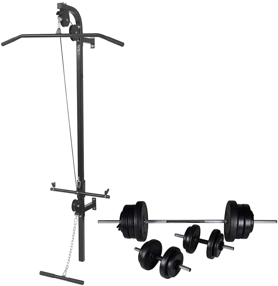 Prie sienos mont. jėgos tren. su štanga ir hant. rink., 60,5kg
