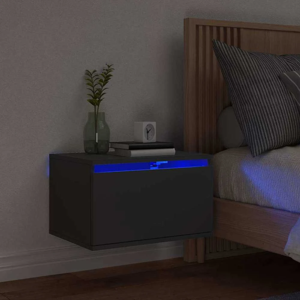 Prie sienos montuojama naktinė spintelė su LED, juoda