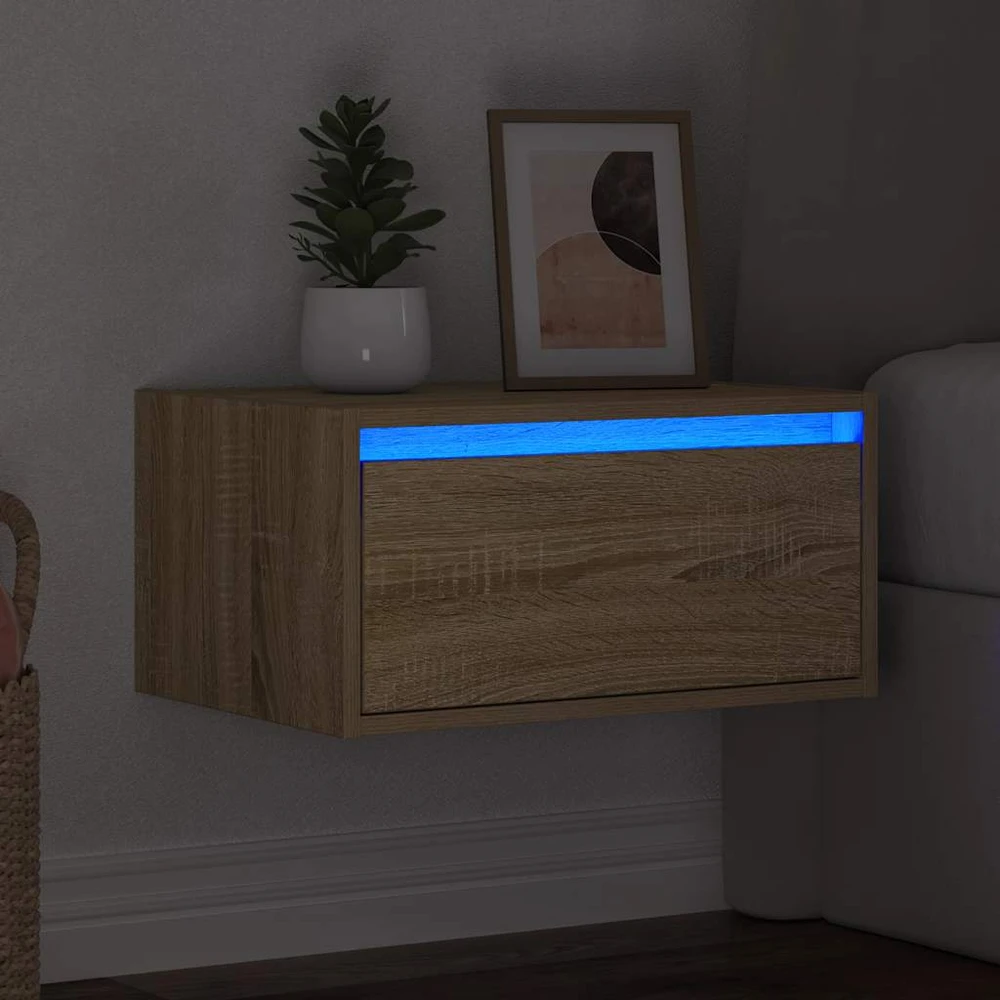 TV staliukas Prie sienos montuojama naktinė spintelė su LED, ąžuolo