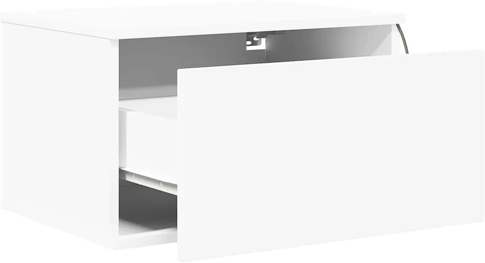 Prie sienos montuojama naktinė spintelė su LED, balta