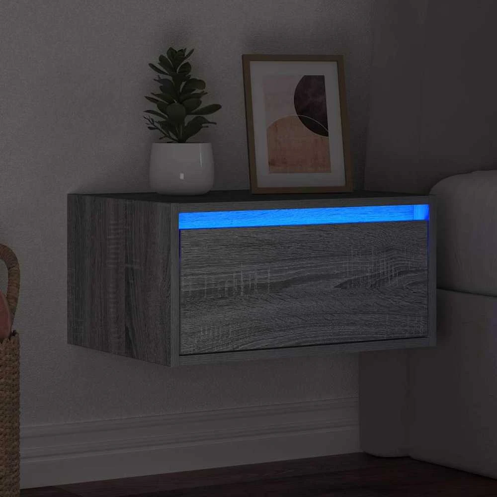 TV staliukas Prie sienos montuojama naktinė spintelė su LED, pilka ąžuolo