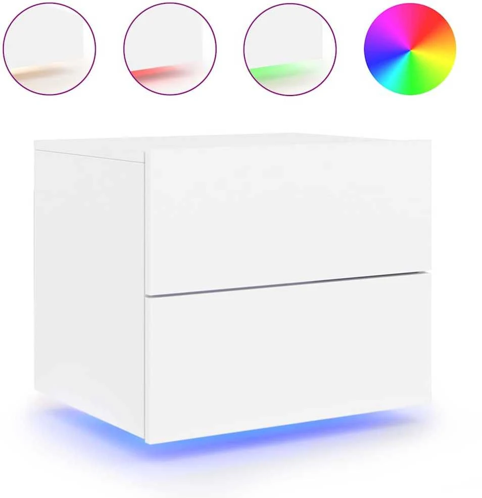 Prie sienos montuojama naktinė spintelė su LED, balta