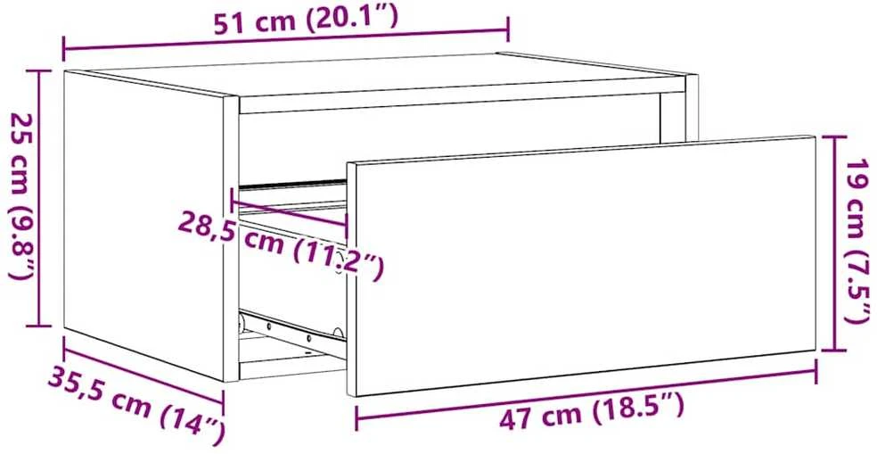 TV staliukas Prie sienos montuojama naktinė spintelė su LED, pilka ąžuolo