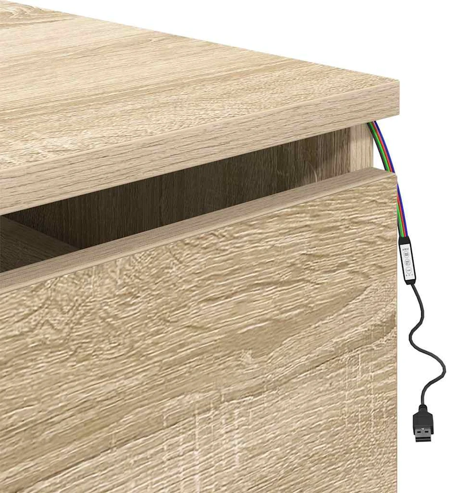 Prie sienos montuojama naktinė spintelė su LED, ąžuolo