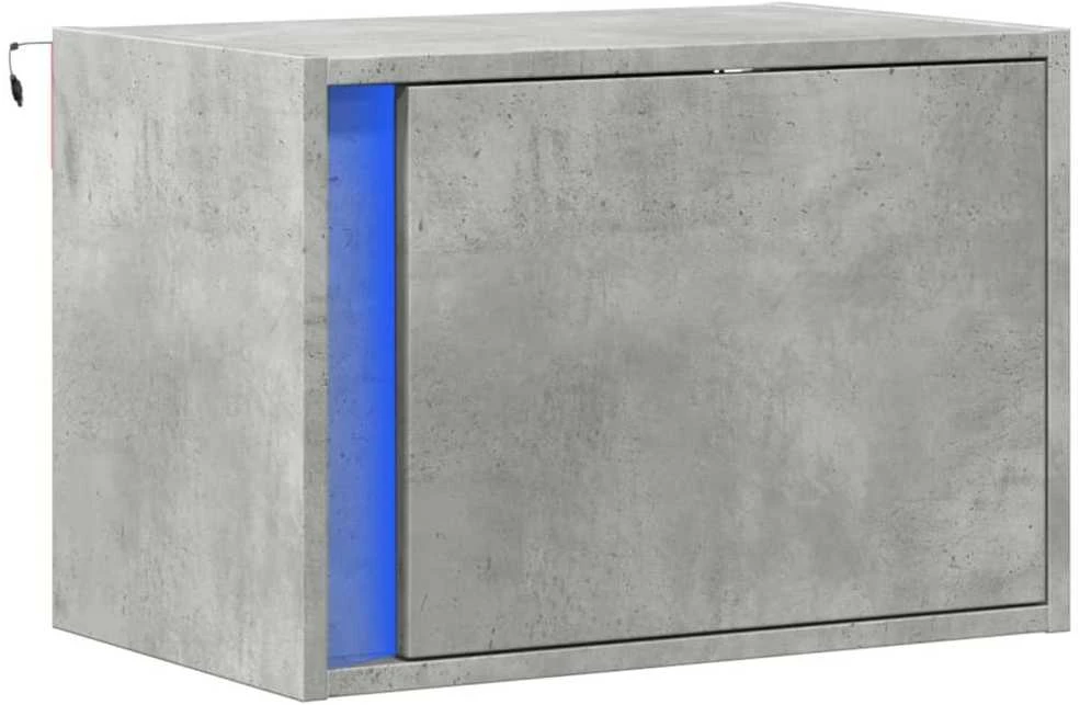 Prie sienos montuojama naktinė spintelė su LED, betono pilka