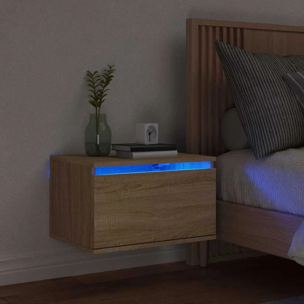 Prie sienos montuojama naktinė spintelė su LED, ąžuolo