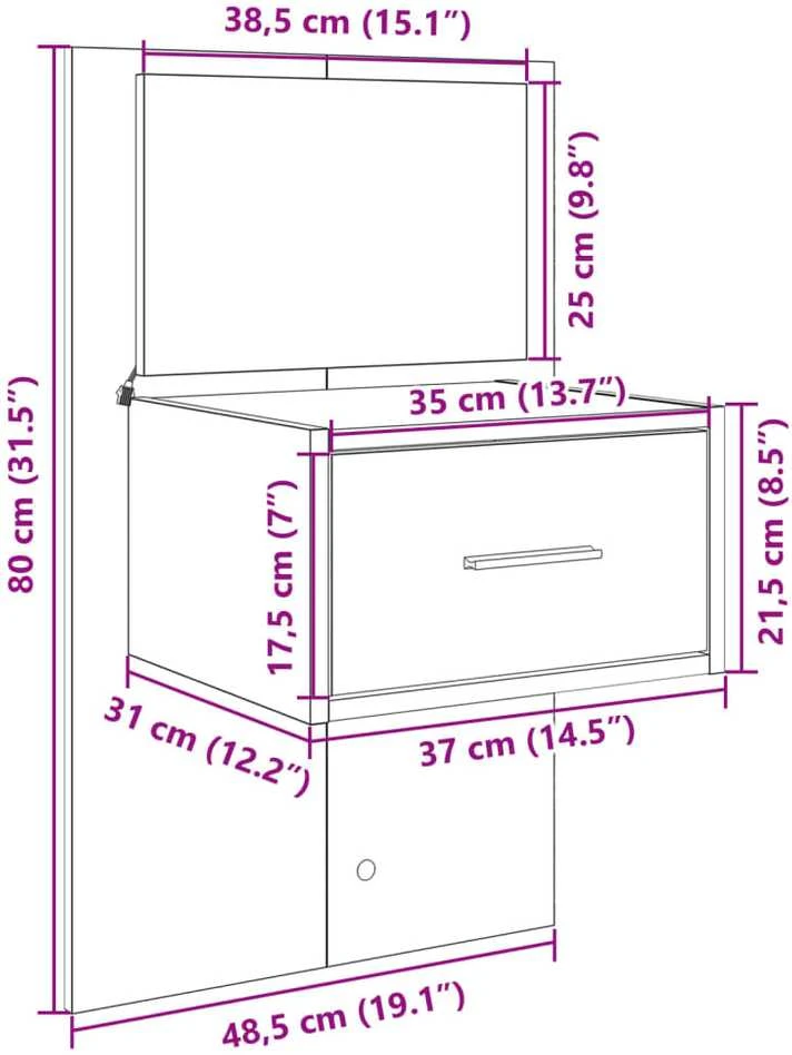 Prie sienos montuojama naktinė spintelė su LED, balta