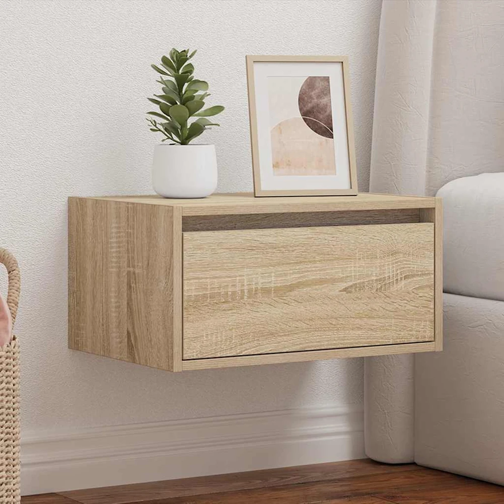 TV staliukas Prie sienos montuojama naktinė spintelė su LED, ąžuolo