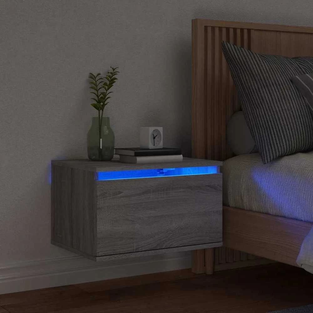 Prie sienos montuojama naktinė spintelė su LED, pilka ąžuolo