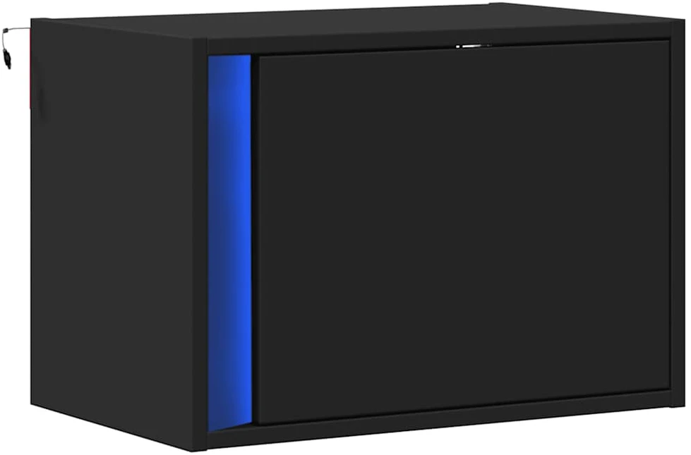 Prie sienos montuojama naktinė spintelė su LED, juoda