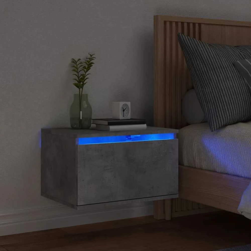 Prie sienos montuojama naktinė spintelė su LED, betono pilka
