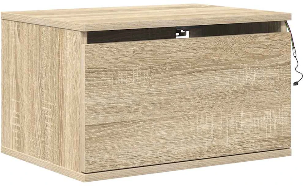 Prie sienos montuojama naktinė spintelė su LED, ąžuolo