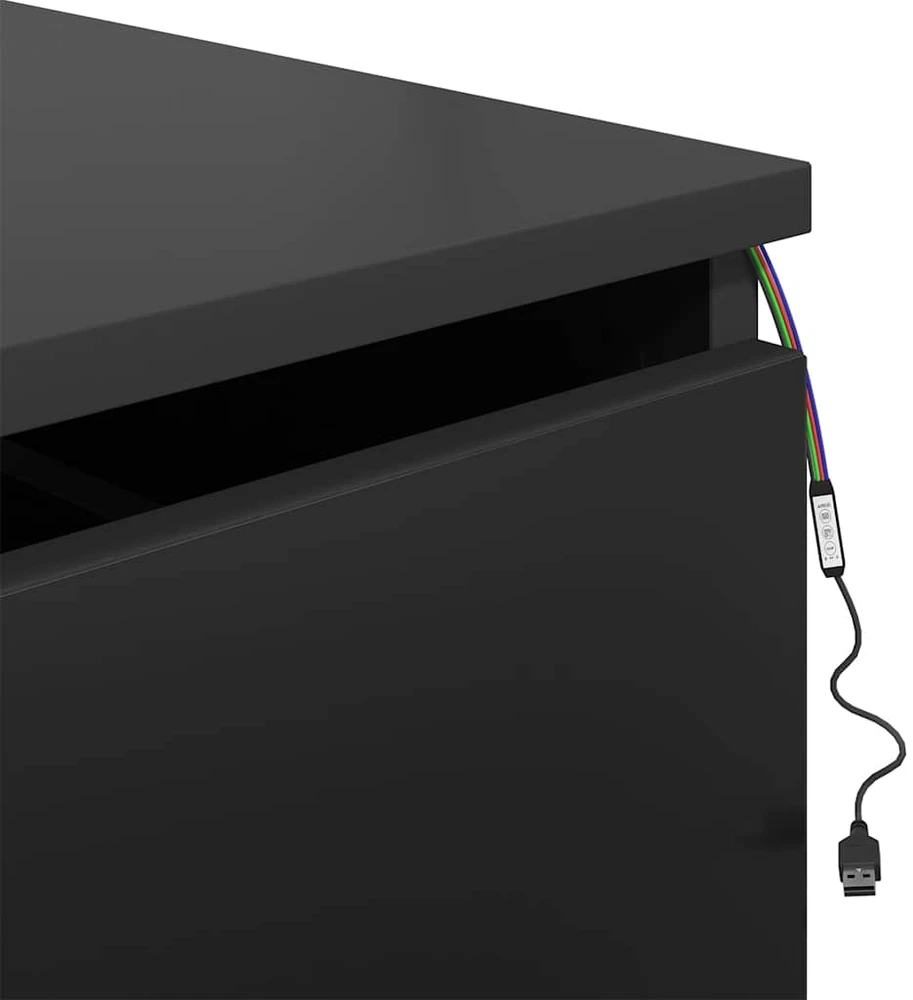 Prie sienos montuojama naktinė spintelė su LED, juoda
