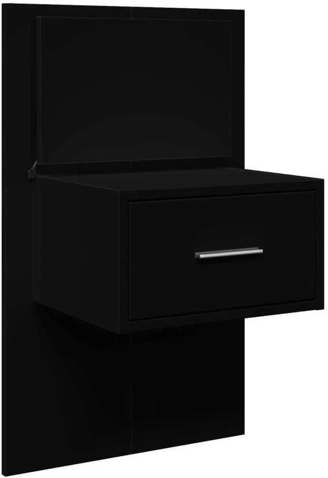 Prie sienos montuojama naktinė spintelė su LED, juoda