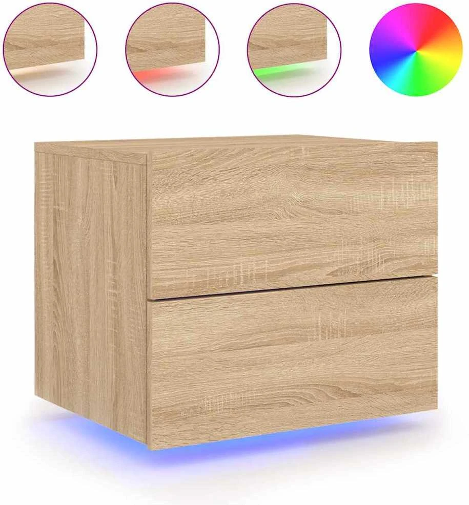 Prie sienos montuojama naktinė spintelė su LED, ąžuolo