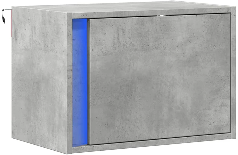 Prie sienos montuojama naktinė spintelė su LED, betono pilka