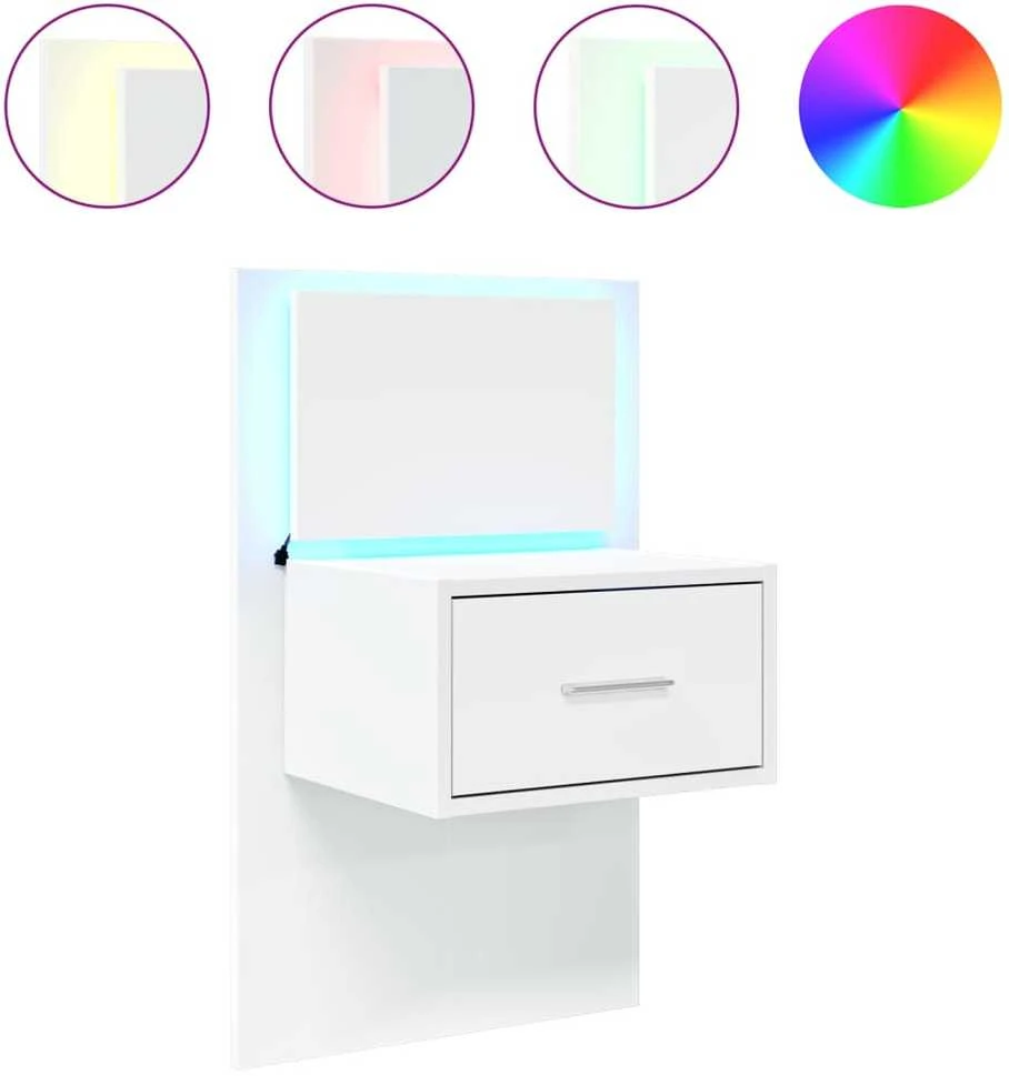 Prie sienos montuojama naktinė spintelė su LED, balta