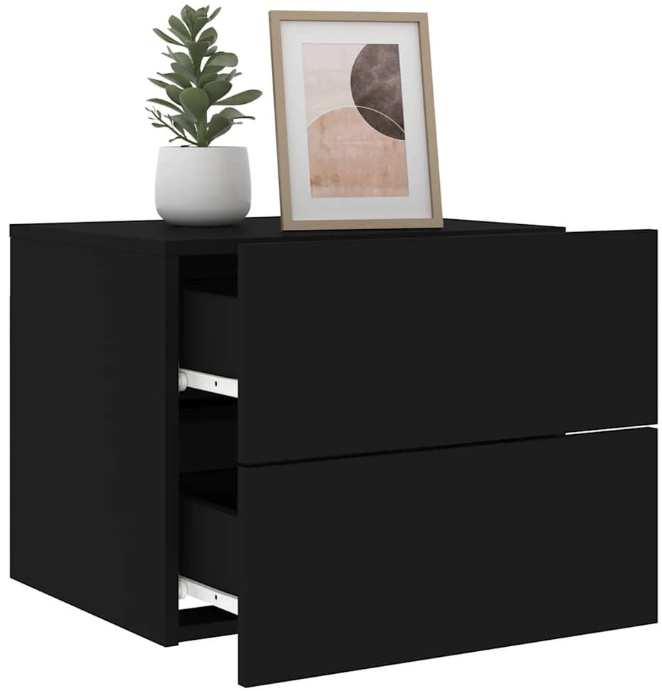 Prie sienos montuojama naktinė spintelė su LED, juoda