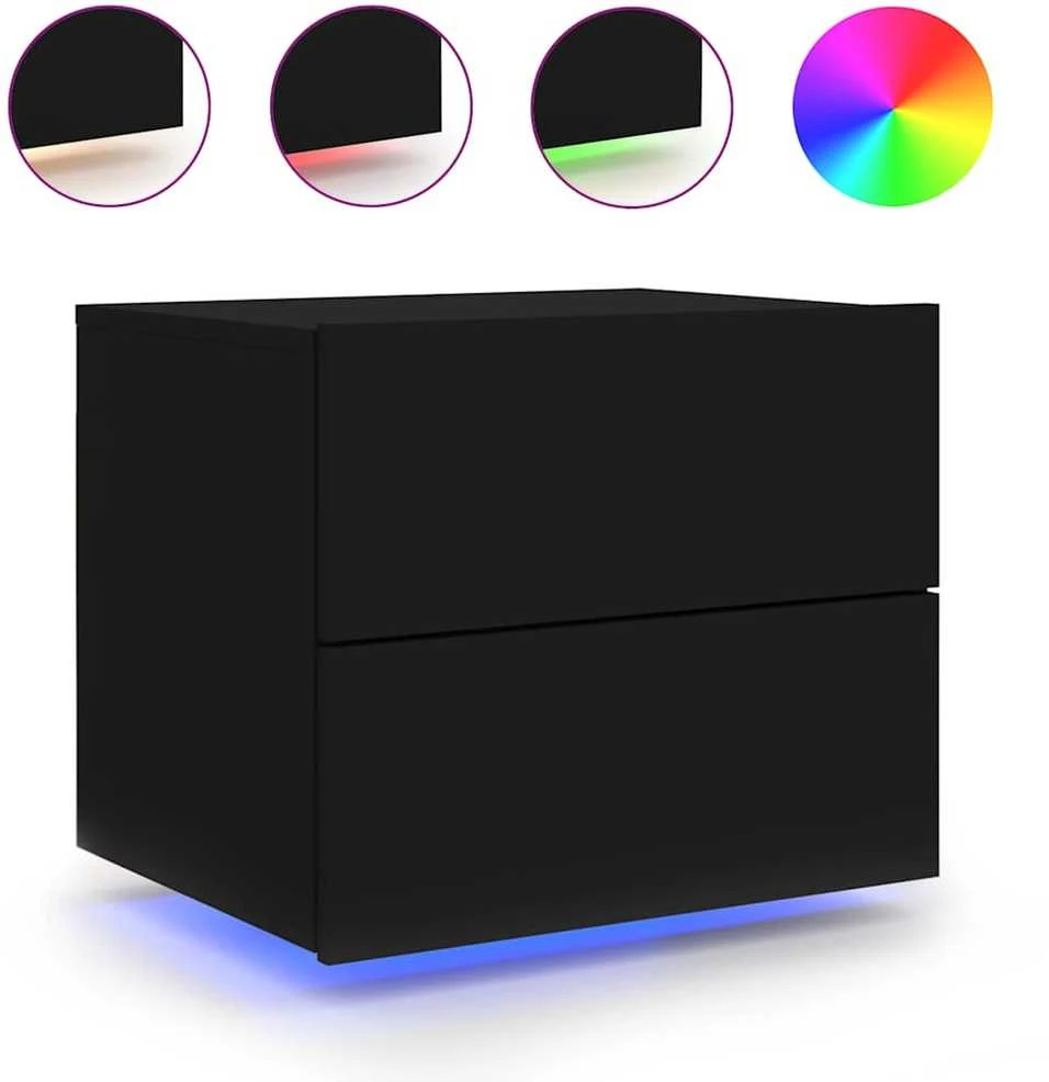 Prie sienos montuojama naktinė spintelė su LED, juoda