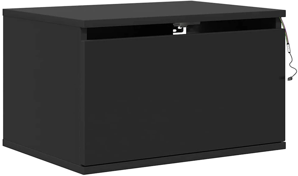 Prie sienos montuojama naktinė spintelė su LED, juoda
