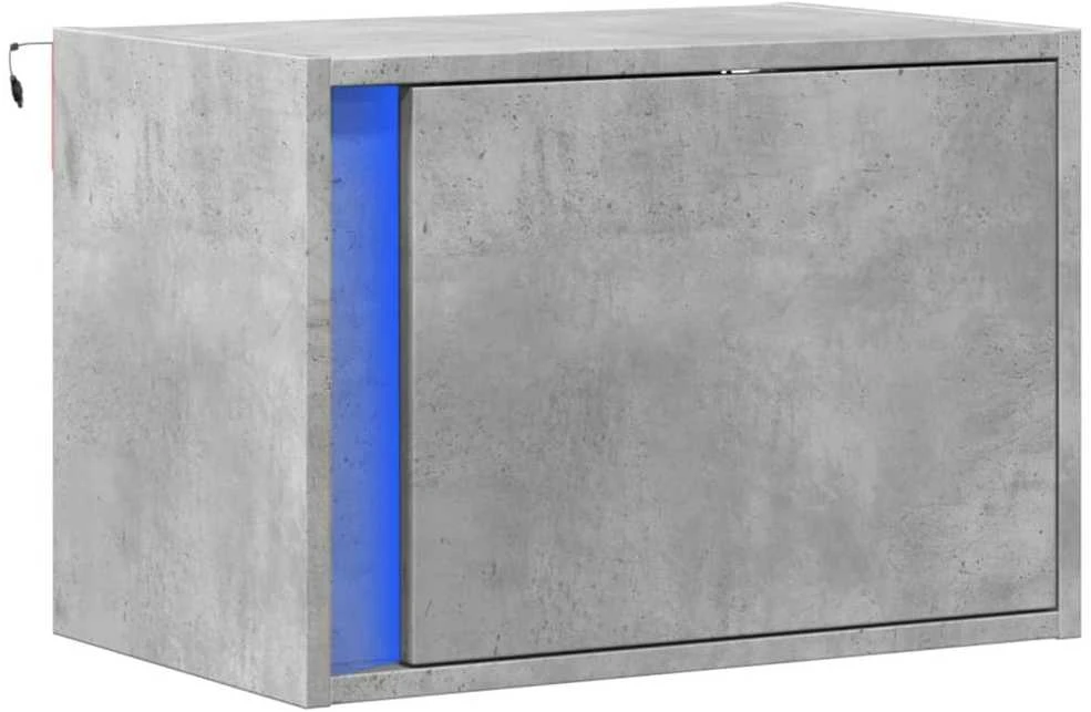 Prie sienos montuojama naktinė spintelė su LED, betono pilka