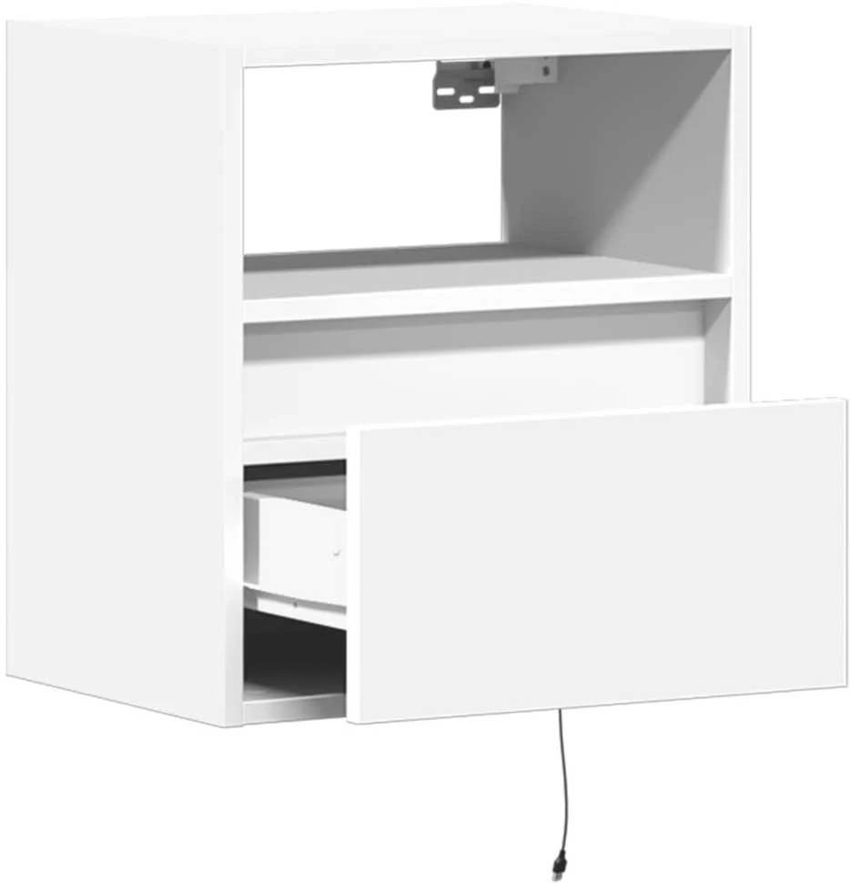 Prie sienos montuojama naktinė spintelė su LED, balta