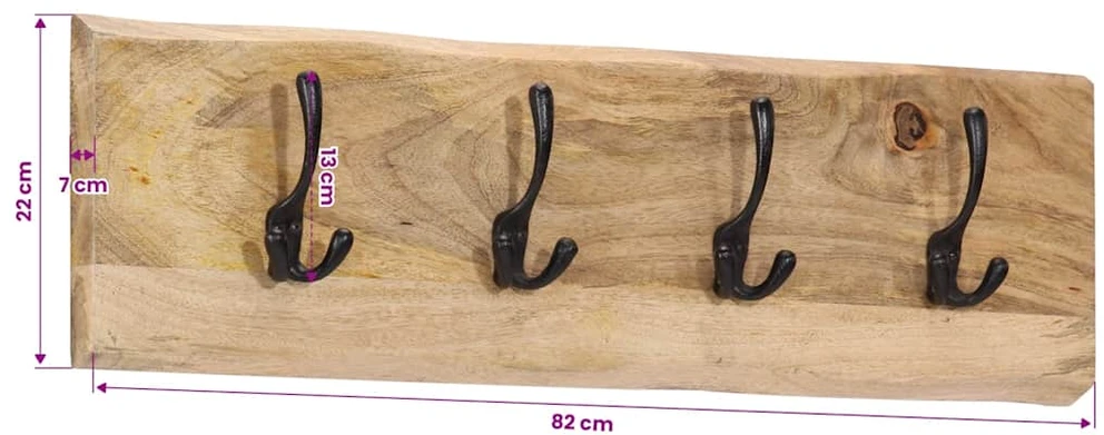Prie sienos montuojama paltų kabykla su 4 kabliukais, mango