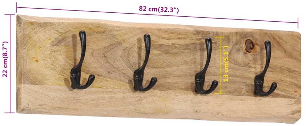 Prie sienos montuojama paltų kabykla su 4 kabliukais, mango
