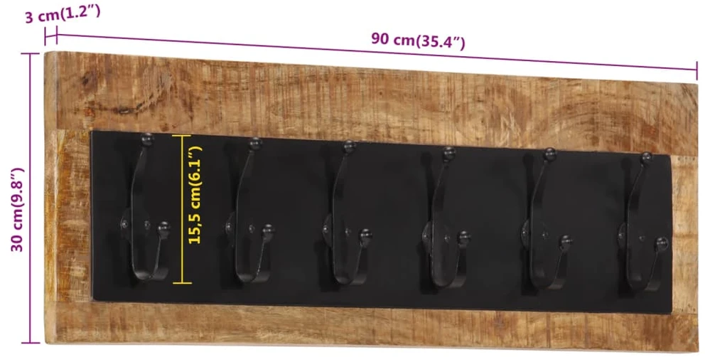Prie sienos montuojama paltų kabykla su 6 kabliukais, mango