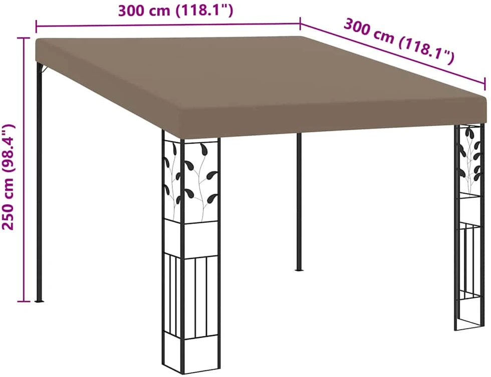 Prie sienos montuojama pavėsinė, taupe spalvos, 3x3x2,5m