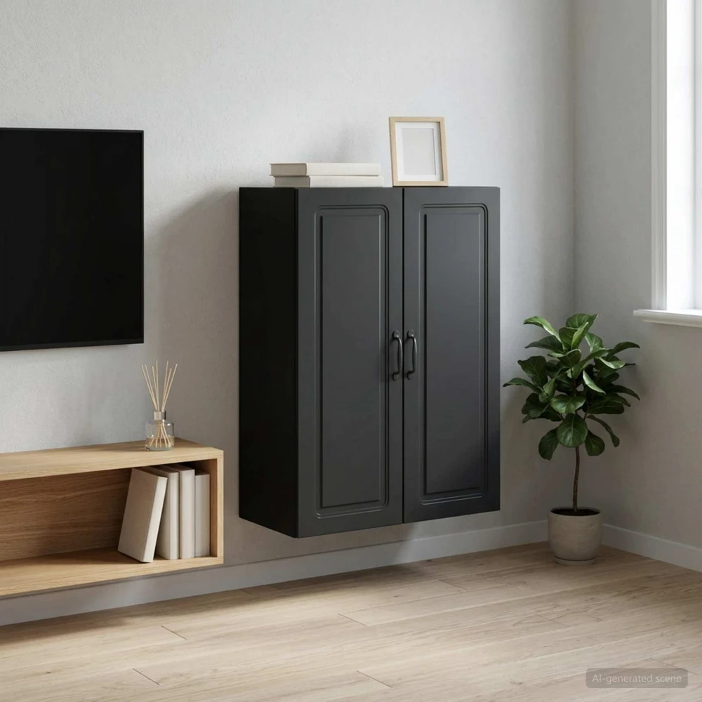 Prie sienos montuojama spinta 66 x 34,5 x 90 cm Juoda
