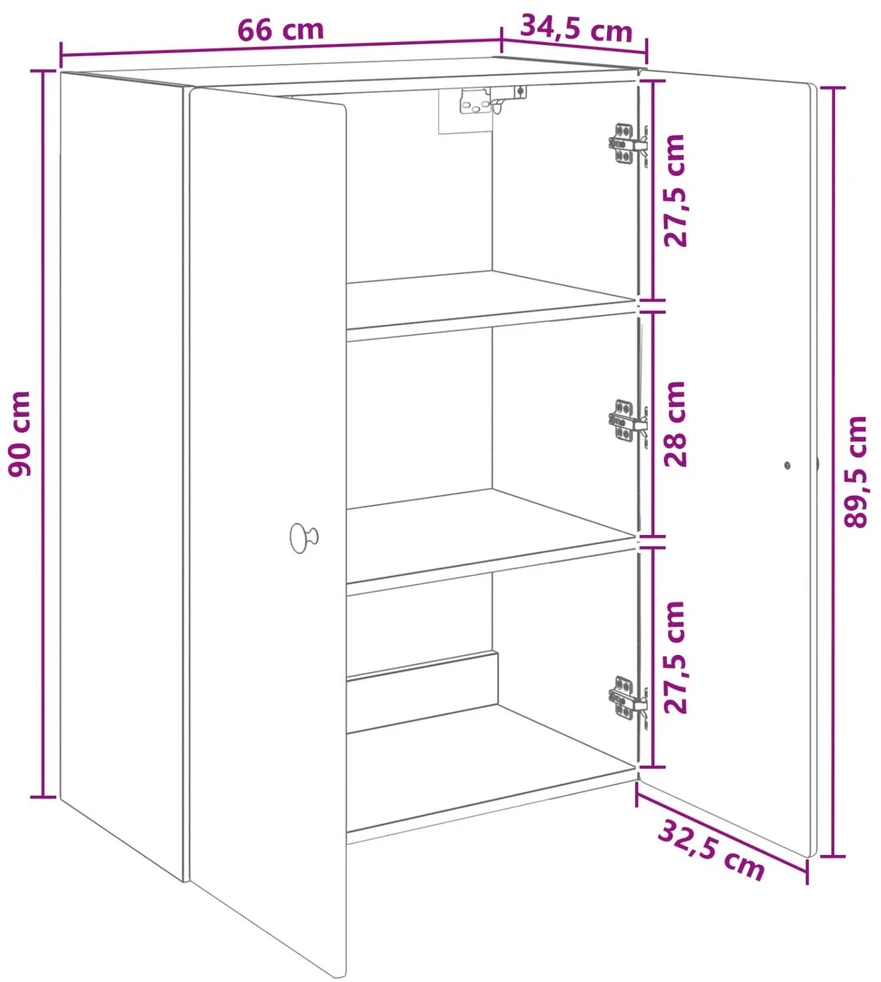 Prie sienos montuojama spinta 66 x 34,5 x 90 cm
