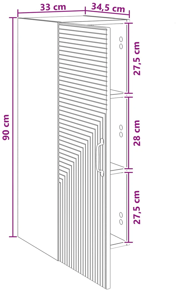 Prie sienos montuojama spinta Juoda 33 x 34,5 x 90 cm