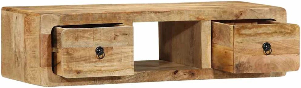 Prie sienos montuojama televizoriaus spintelė, 100x32x25 cm, masyvi mango mediena
