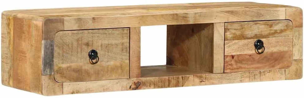 Prie sienos montuojama televizoriaus spintelė, 100x32x25 cm, masyvi mango mediena