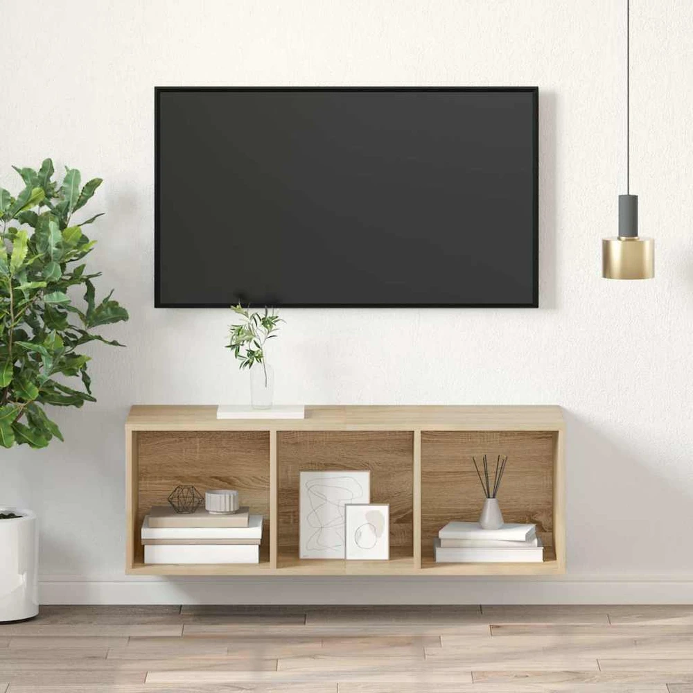 TV staliukas Prie sienos montuojama TV spintelė, ąžuolo, 37x37x107cm, MDP