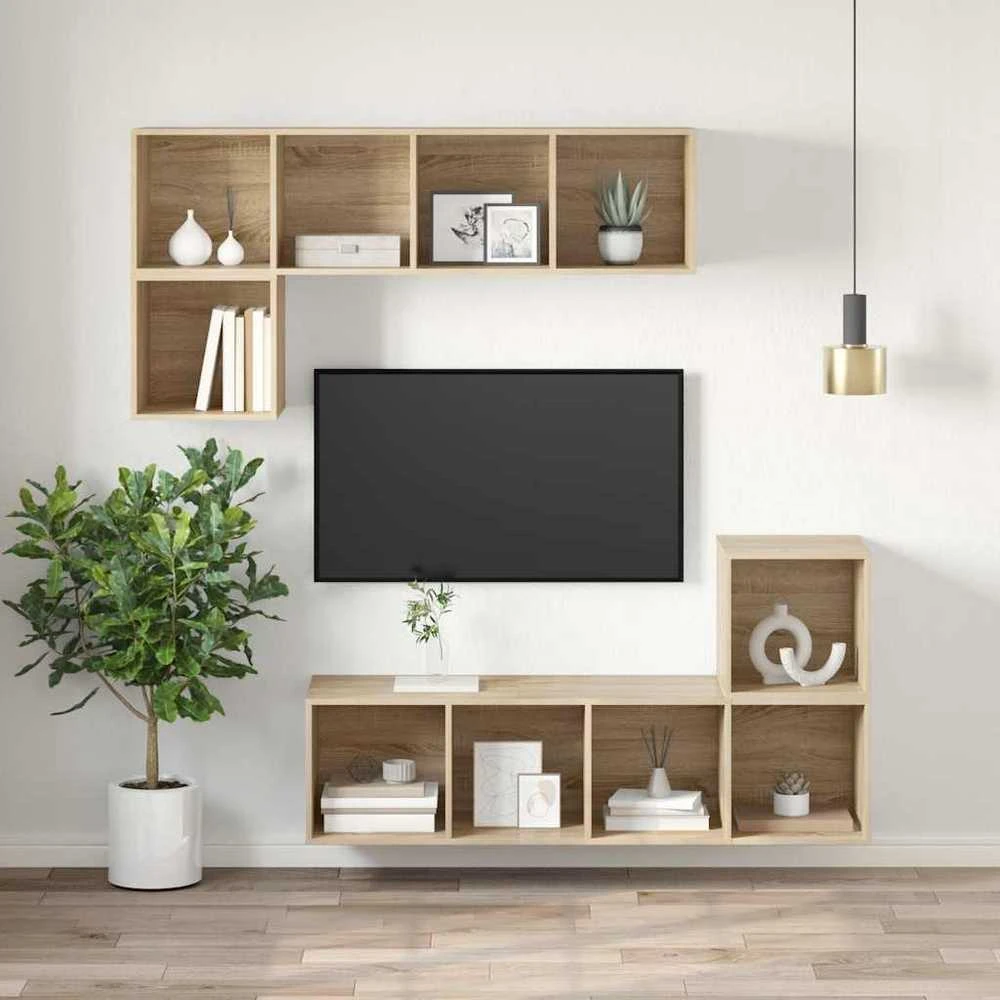 TV staliukas Prie sienos montuojama TV spintelė, ąžuolo, 37x37x107cm, MDP