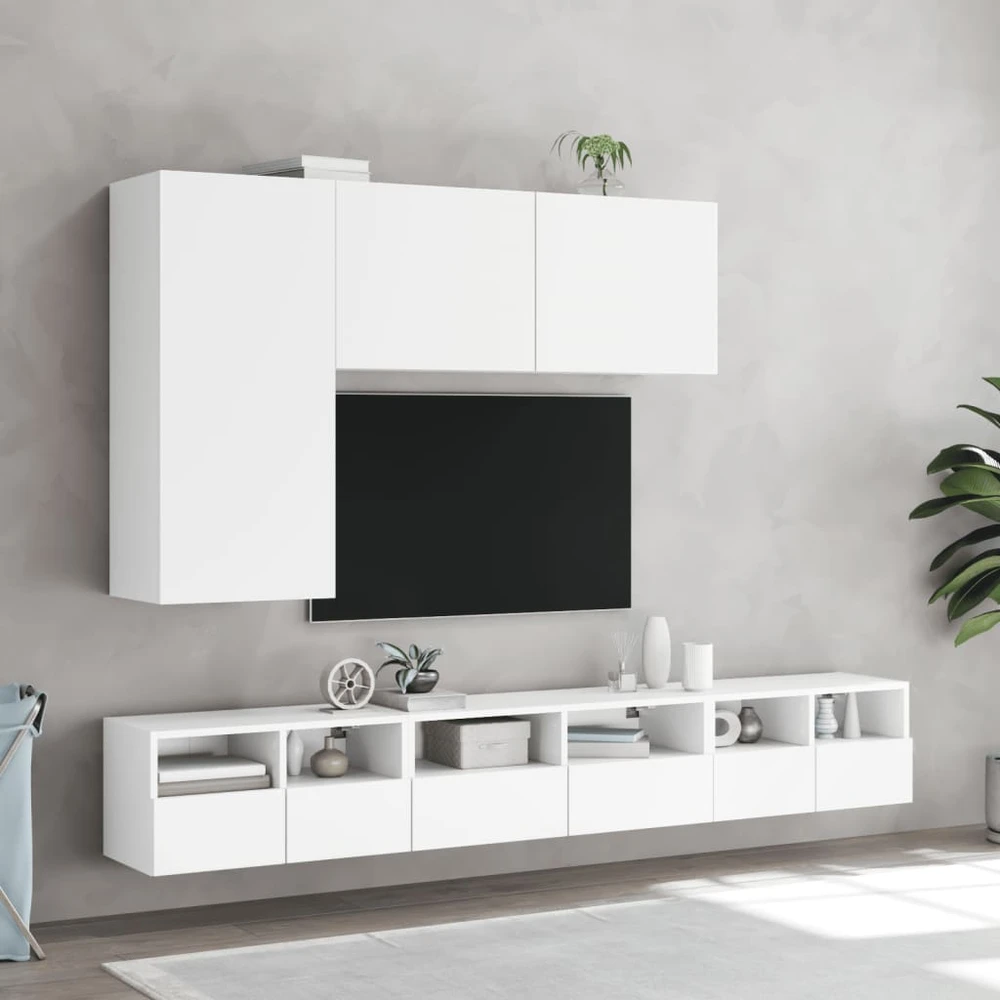 TV staliukas Prie sienos montuojama TV spintelė, baltos spalvos, 100x30x41cm