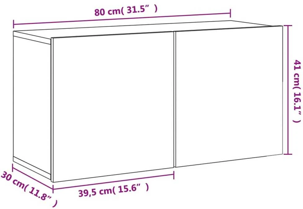 TV staliukas Prie sienos montuojama TV spintelė, baltos spalvos, 80x30x41cm
