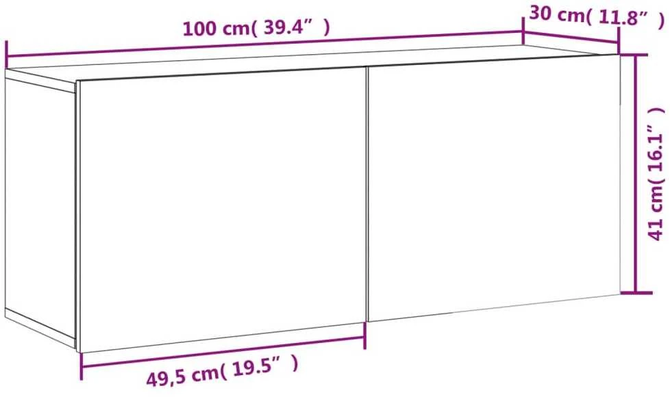 TV staliukas Prie sienos montuojama TV spintelė, dūminio ąžuolo, 100x30x41cm