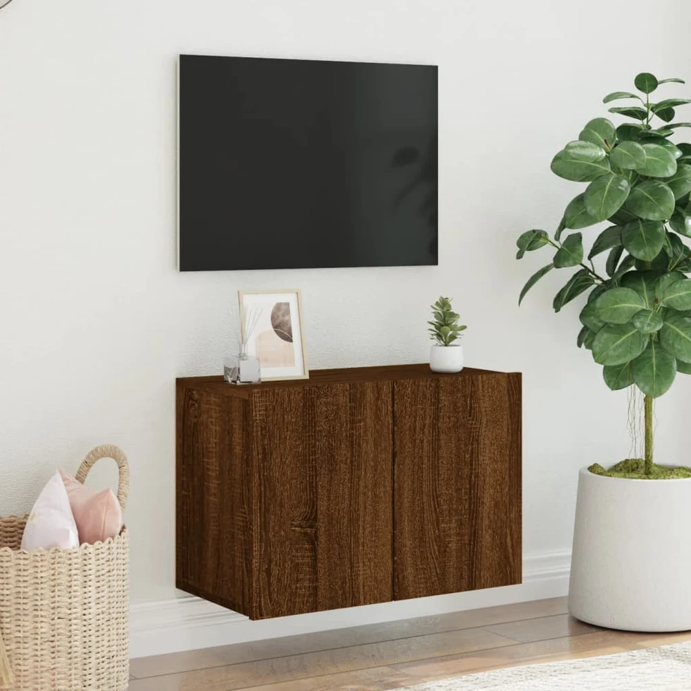 TV staliukas Prie sienos montuojama TV spintelė, ruda ąžuolo, 60x30x41cm