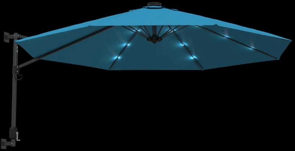 Prie sienos montuojamas skėtis su LED, jūros mėlynas, 290cm