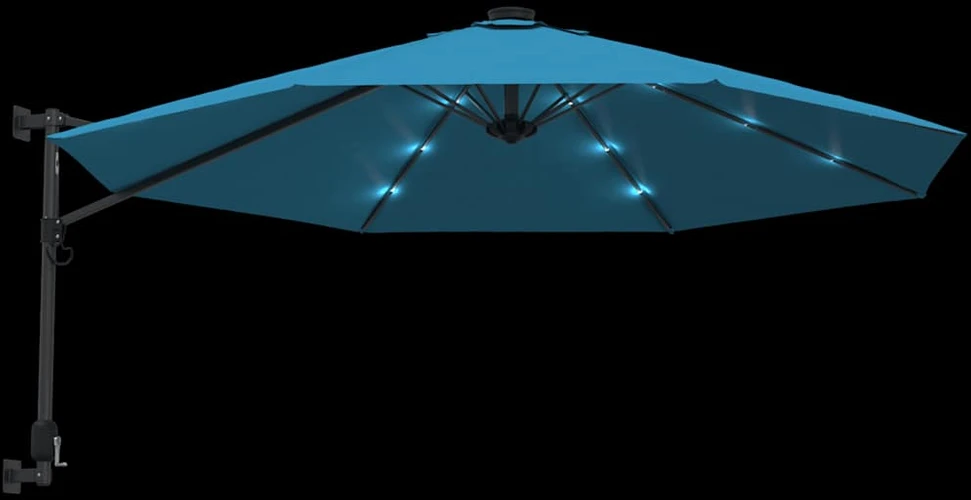 Prie sienos montuojamas skėtis su LED, jūros mėlynas, 290cm