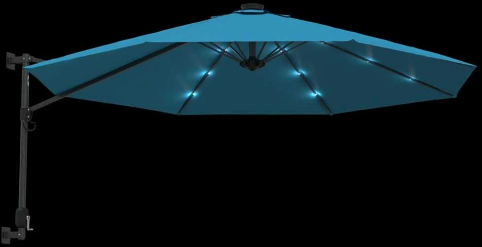 Prie sienos montuojamas skėtis su LED, jūros mėlynas, 290cm