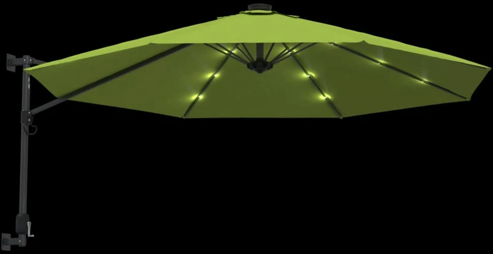 Prie sienos montuojamas skėtis su LED, obuolio žalias, 290cm