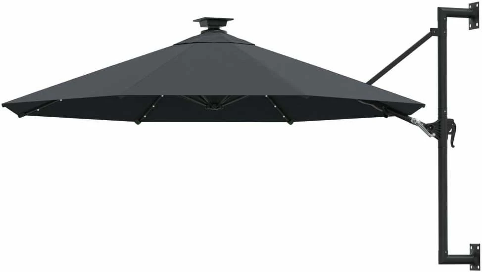 Prie sienos montuojamas sodo skėtis su LED, antracito, 300cm