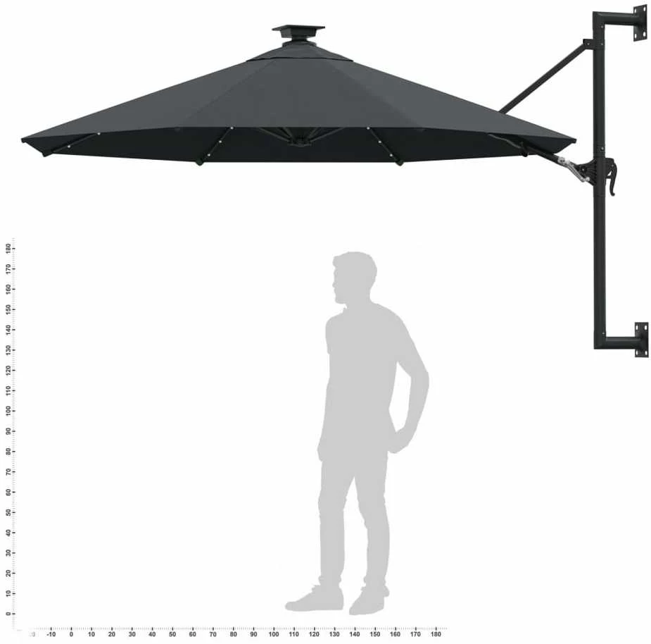 Prie sienos montuojamas sodo skėtis su LED, antracito, 300cm
