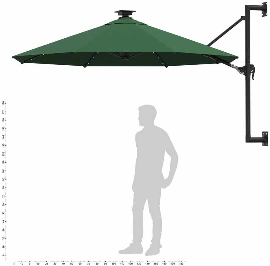 Prie sienos montuojamas sodo skėtis su LED, žalias, 300cm