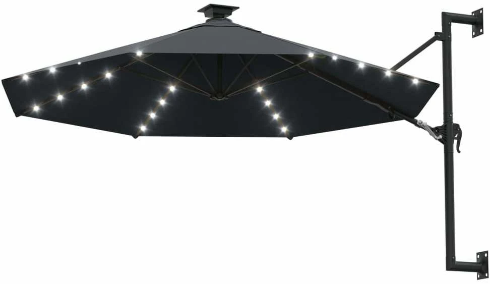 Prie sienos montuojamas sodo skėtis su LED, antracito, 300cm