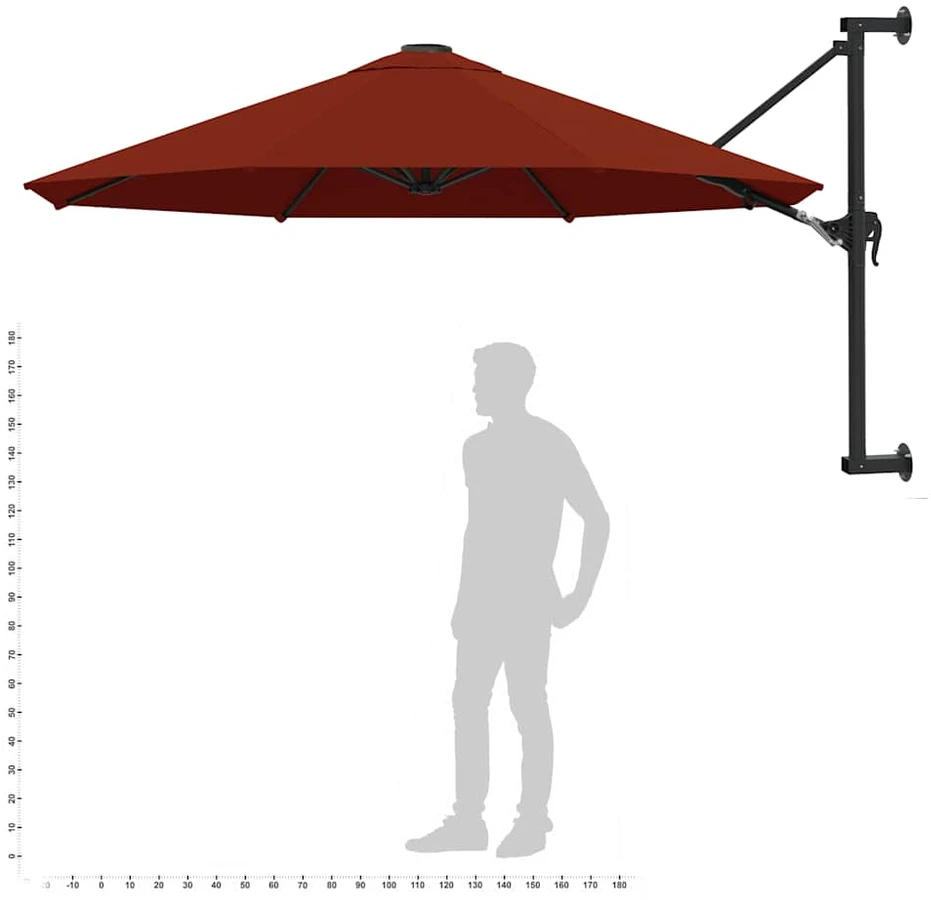 Prie sienos montuojamas skėtis su stulpu, terakota, 300cm